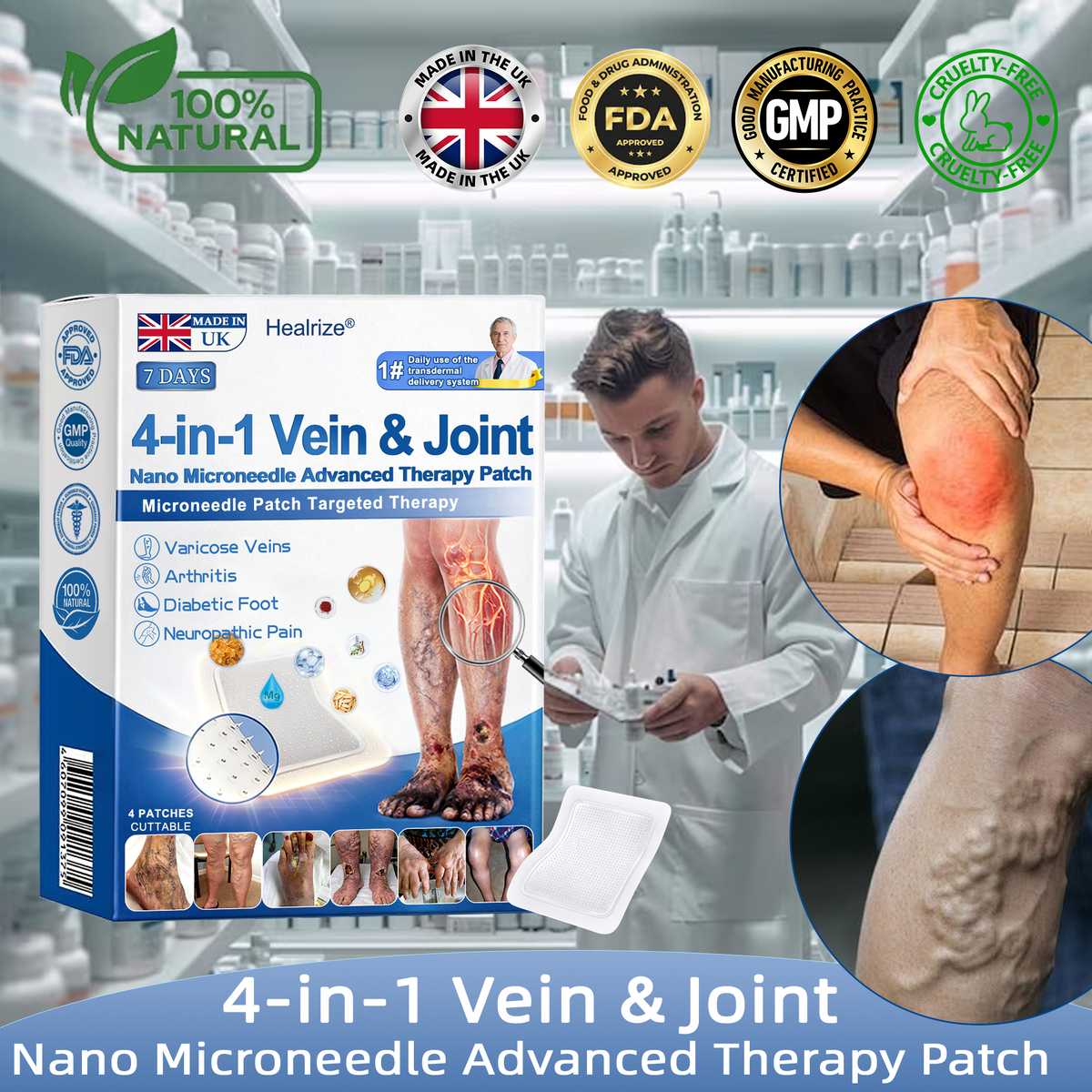 Healrize® 🦵4-in-1 Vein & Joint Nano Microneedle Advanced Therapy Patch🔥Instant Relief, Long-Term Results