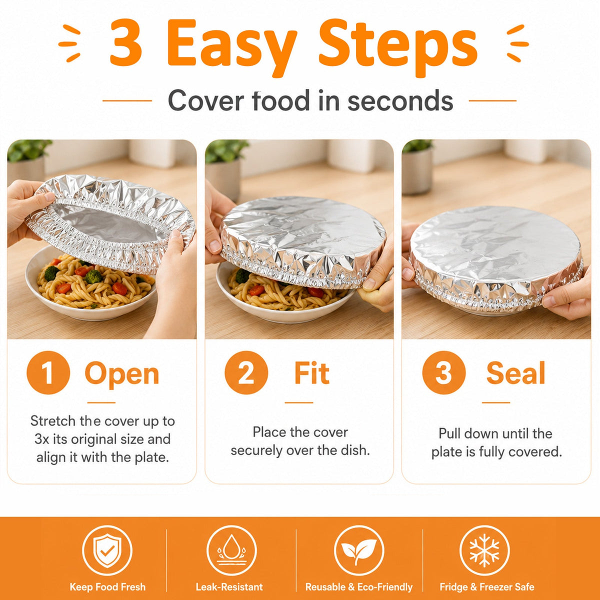 SVOZK® 🍽️ Reusable Elastic Foil Food Covers — Keep Leftovers Fresh, Cover Bowls & Plates in Seconds 🥗
