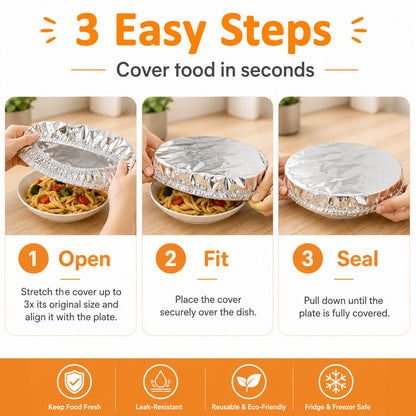 SVOZK® 🍽️ Reusable Elastic Foil Food Covers — Keep Leftovers Fresh, Cover Bowls & Plates in Seconds 🥗
