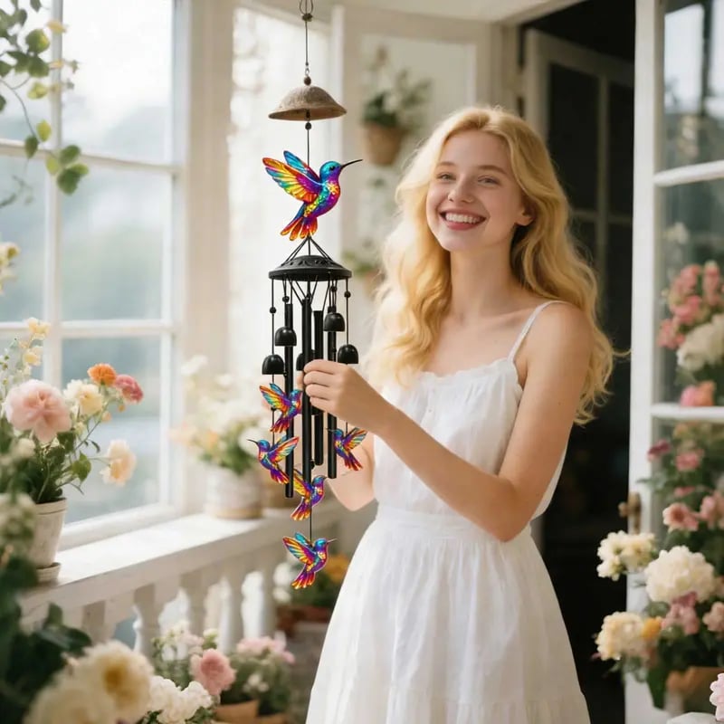 🔥Juneteenth 49% OFF-🐦SVOZK® Vintage Colorful Hummingbird Wind Chime with Metal Tubes and Bells