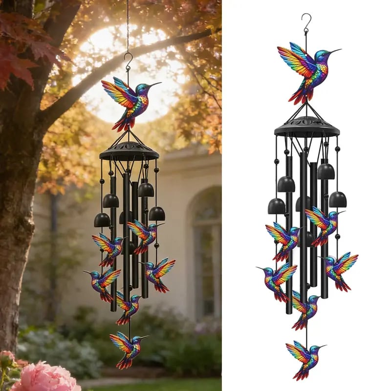 🔥Juneteenth 49% OFF-🐦SVOZK® Vintage Colorful Hummingbird Wind Chime with Metal Tubes and Bells