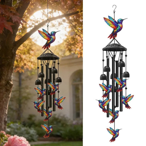 🔥Juneteenth 49% OFF-🐦SVOZK® Vintage Colorful Hummingbird Wind Chime with Metal Tubes and Bells