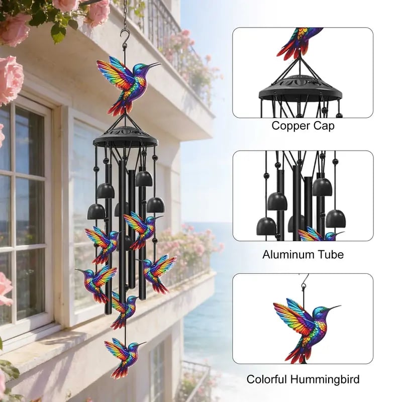 🔥Juneteenth 49% OFF-🐦SVOZK® Vintage Colorful Hummingbird Wind Chime with Metal Tubes and Bells