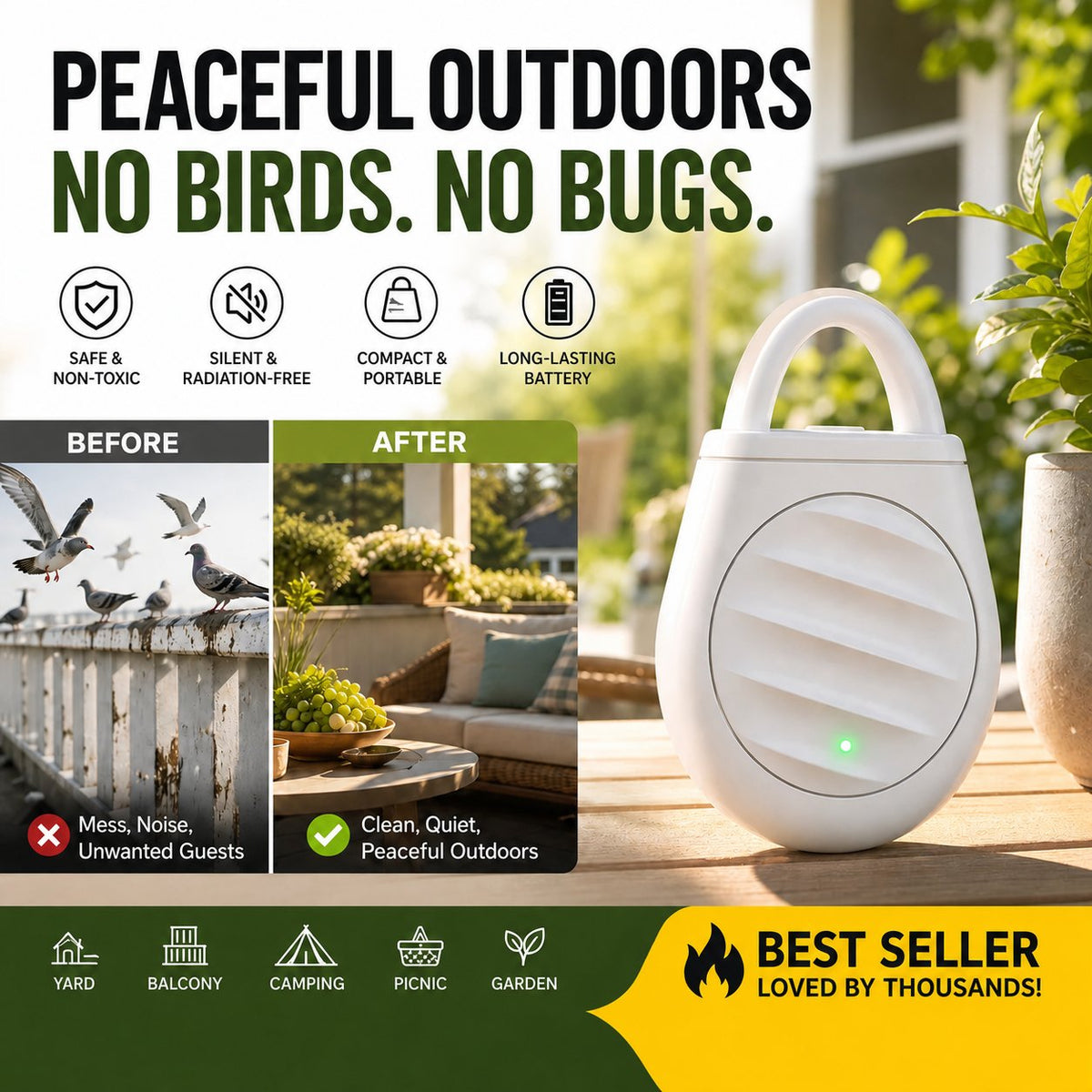 🐦Oneswear® Portable Ultrasonic Bird Repeller – Compact & Rechargeable